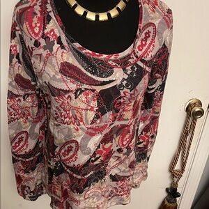 Liz Claiborne Red and Black Paisley Blouse
